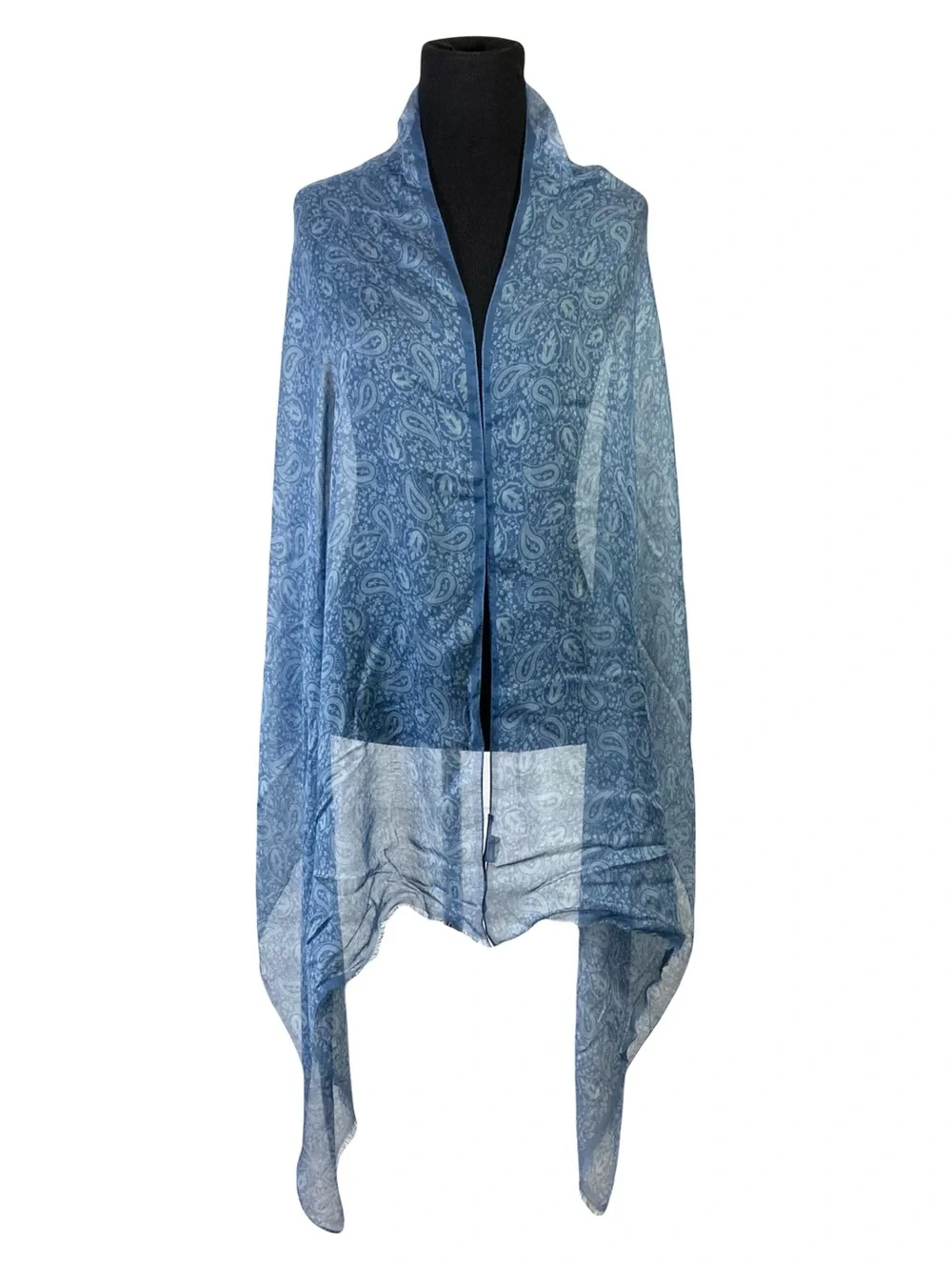 nwot JOHN VARVATOS Scarf 25”x73” Blue-Paisley ITALY Modal Fringe Trim